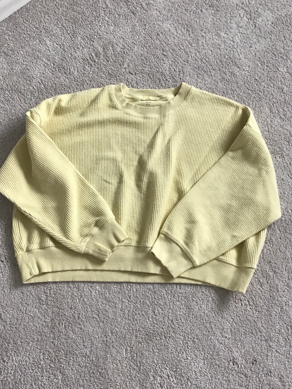 Crewneck Waffle Knit Sweater in Pale Yellow